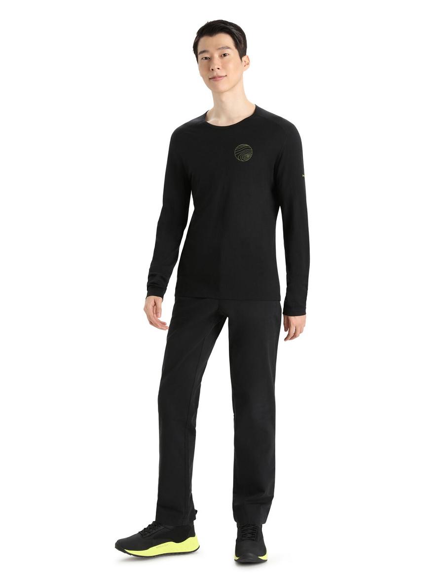 Black Men's Icebreaker Merino 200 Oasis Long Sleeve Crewe Alps 3D Base Layers | USA 1351JPQJ